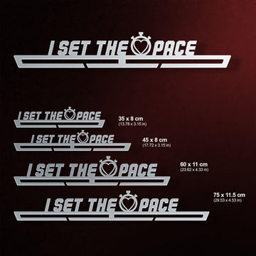 I Set The Pace Medal Hanger Display available in multiple sizes from 35 cm to 75 cm, suitable for holding 8 to 45 medals.