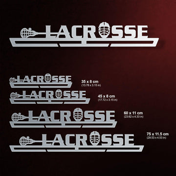 Lacrosse Medal Hanger Display available in multiple sizes from 35 cm to 75 cm, designed to hold varying numbers of medals.